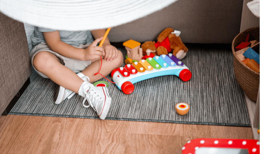 Child and xylophone